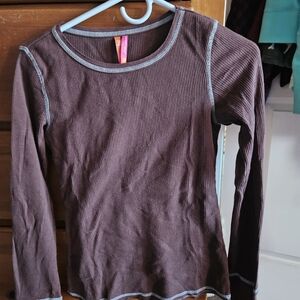 Brown Long Sleeve Ribbed Pj Set